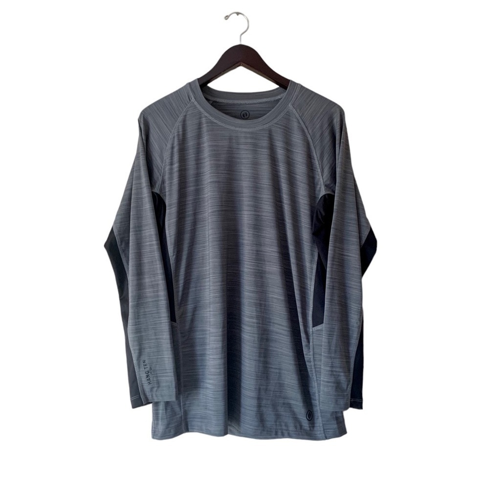 Hang Ten Heather Gray Long Sleeve Sun Tee UPF 50+ Quick Dry Size Large